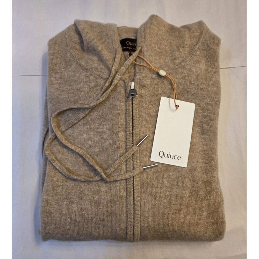 Quince 100% Mongolian Cashmere Full Zip Hoodie Womens XL NWT Oatmeal - Picture 2 of 13